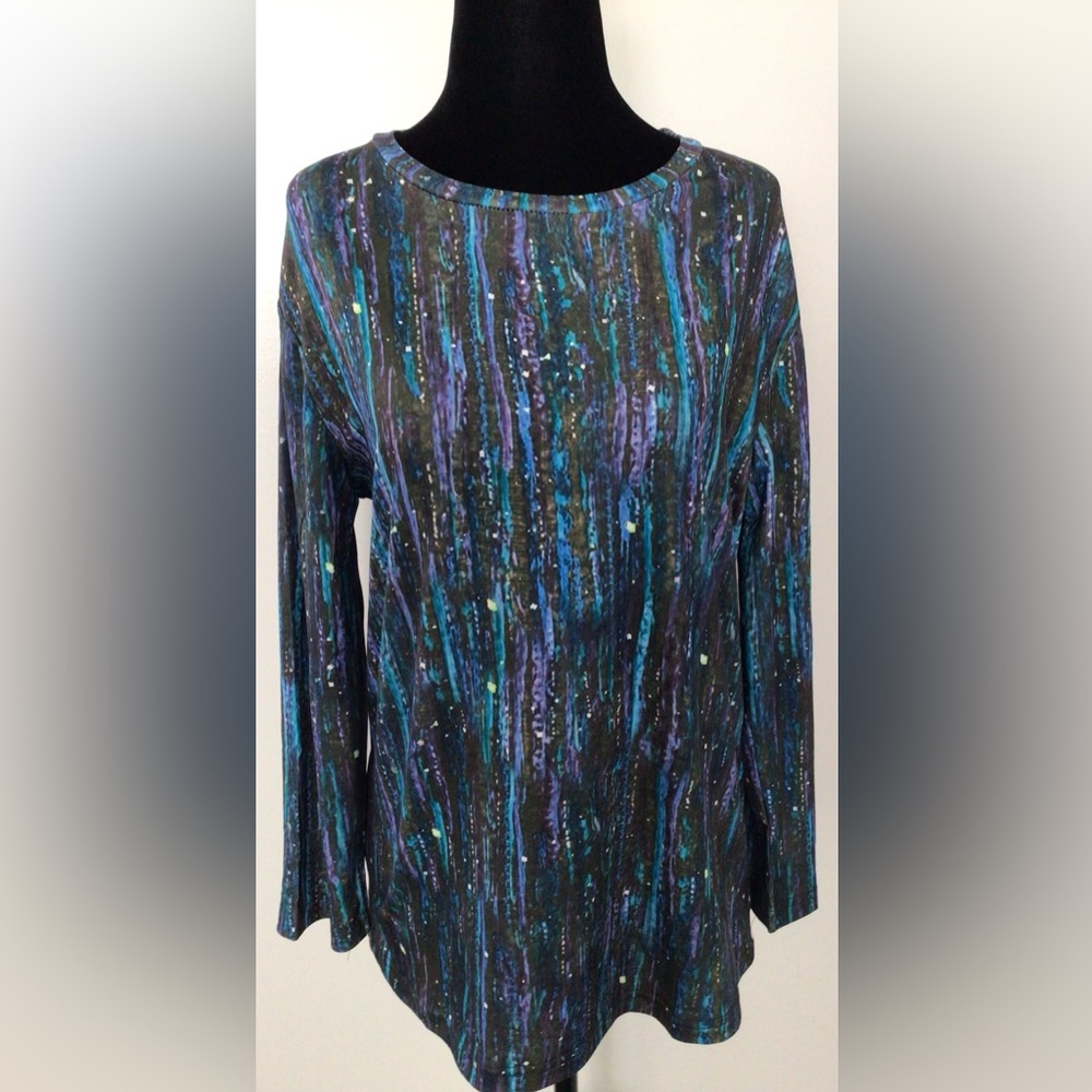 NWT JFN Blue Purple Abstract T-Shirt Women Small-Medium LS *BUNDLE OFFER*